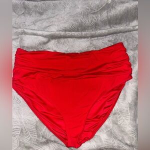 high waisted red belly scrunch bathing suit bottoms large